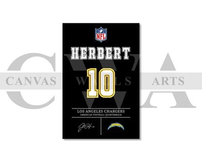 Justin Herbert Jersey Canvas Wall Art NFL Jersey Poster Print Sports Canvas Wall Art
