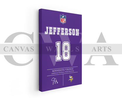Justin Jefferson Jersey Canvas Wall Art NFL Jersey Poster Print Sports Canvas Wall Art