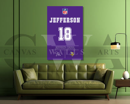 Justin Jefferson Jersey Canvas Wall Art NFL Jersey Poster Print Sports Canvas Wall Art