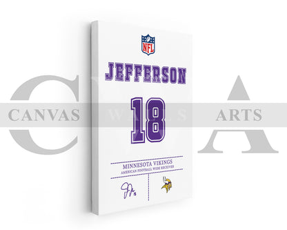 Justin Jefferson Jersey Canvas Wall Art NFL Jersey Poster Print American Football Sports Canvas Wall Art