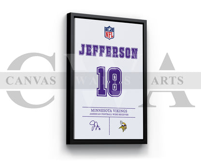 Justin Jefferson Jersey Canvas Wall Art NFL Jersey Poster Print American Football Sports Canvas Wall Art