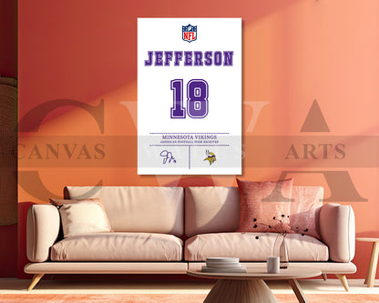 Justin Jefferson Jersey Canvas Wall Art NFL Jersey Poster Print American Football Sports Canvas Wall Art