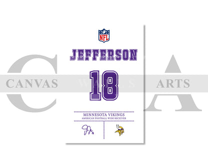 Justin Jefferson Jersey Canvas Wall Art NFL Jersey Poster Print American Football Sports Canvas Wall Art