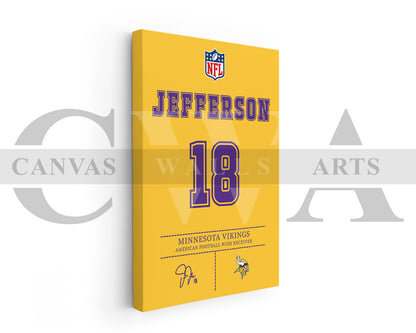 Justin Jefferson Jersey Canvas Wall Art NFL Jersey Poster Print American Football Jersey Canvas Wall Art