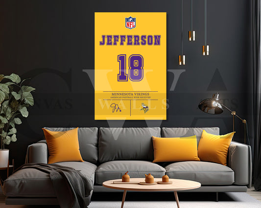 Justin Jefferson Jersey Canvas Wall Art NFL Jersey Poster Print American Football Jersey Canvas Wall Art