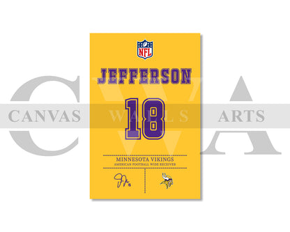 Justin Jefferson Jersey Canvas Wall Art NFL Jersey Poster Print American Football Jersey Canvas Wall Art