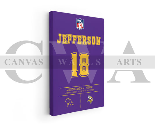 Justin Jefferson Jersey Canvas Wall Art NFL Jersey Poster Print Canvas Frame Ready To Hang