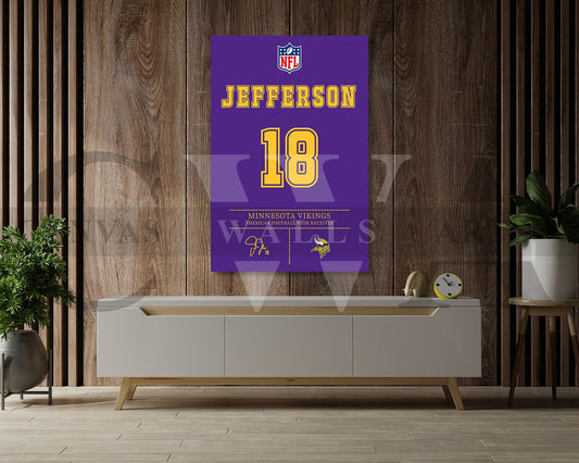 Justin Jefferson Jersey Canvas Wall Art NFL Jersey Poster Print Canvas Frame Ready To Hang