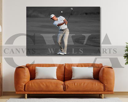 Justin Thomas Black & White Canvas Art Golf Canvas Wall Art