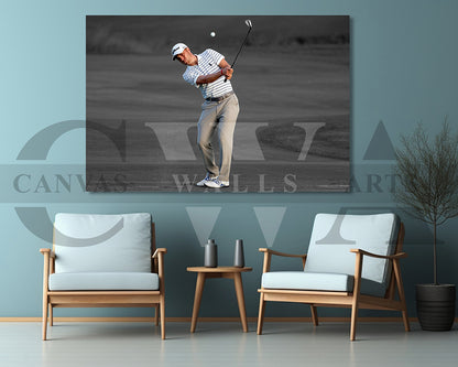 Justin Thomas Black & White Canvas Art Golf Canvas Wall Art