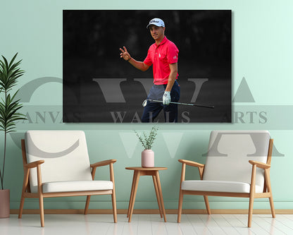 Justin Thomas Black & White Canvas Art Golf Canvas Wall Art