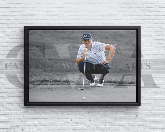 Justin Thomas Black & White Canvas Art Golf Canvas Wall Art
