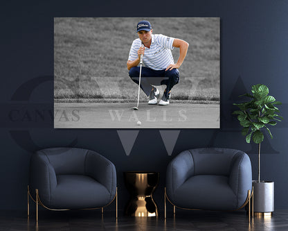 Justin Thomas Black & White Canvas Art Golf Canvas Wall Art