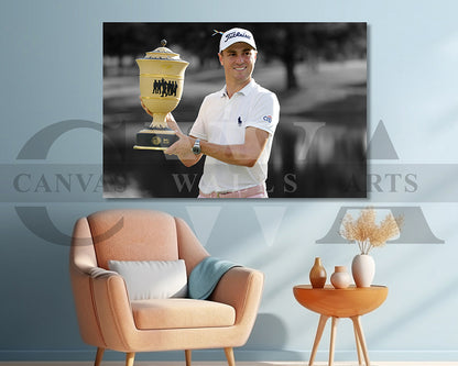 Justin Thomas Black & White Canvas Art Golf Canvas Wall Art