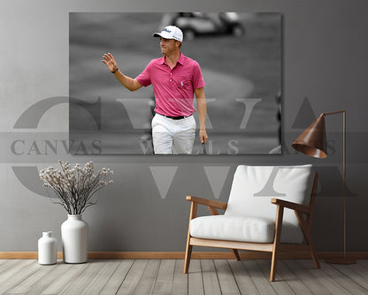 Justin Thomas Black & White Canvas Art Golf Canvas Wall Art