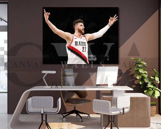 Jusuf Nurkic Black & White Canvas Art Basketball Canvas Wall Art