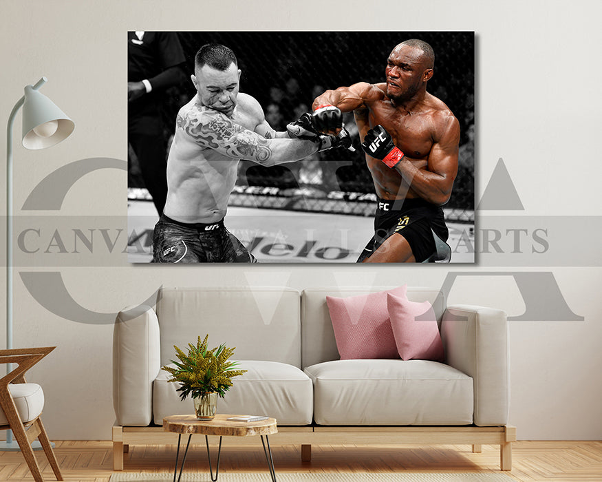 Kamaru Usman Black & White Canvas Art MMA Canvas Wall Art