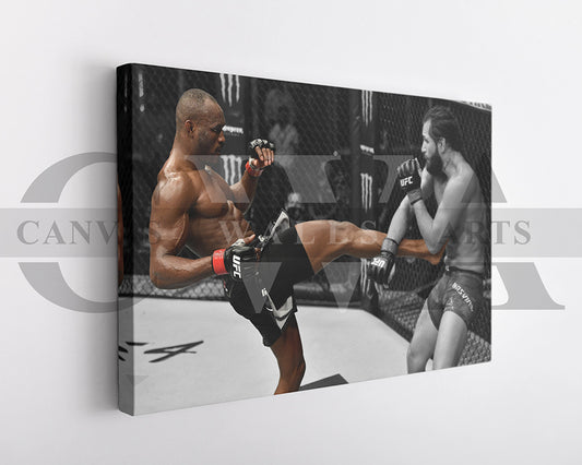 Kamaru Usman Black & White Canvas Art MMA Canvas Wall Art