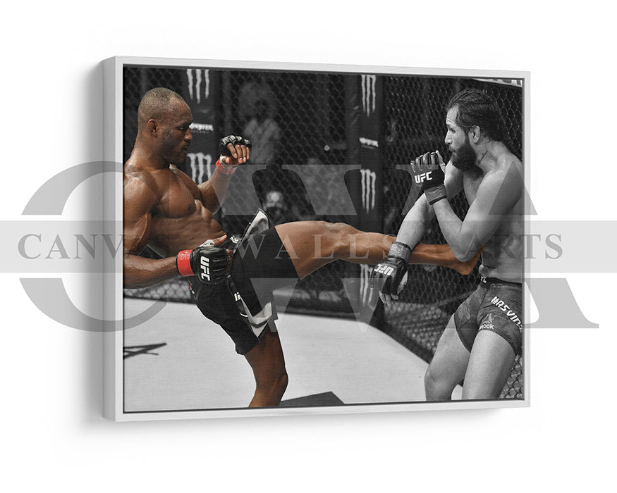 Kamaru Usman Black & White Canvas Art MMA Canvas Wall Art