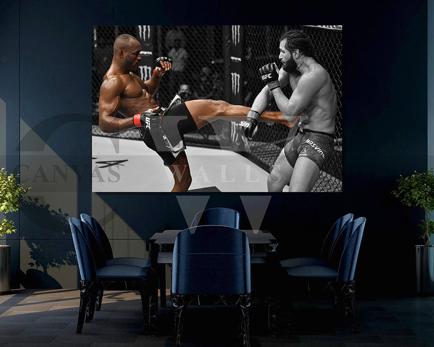 Kamaru Usman Black & White Canvas Art MMA Canvas Wall Art