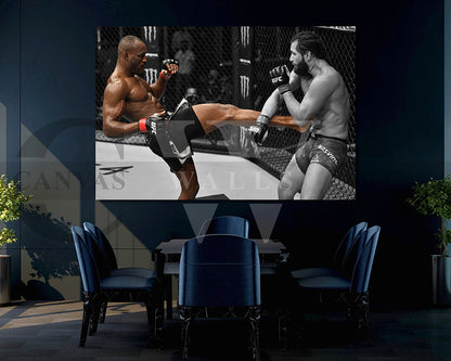 Kamaru Usman Black & White Canvas Art MMA Canvas Wall Art