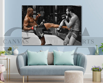 Kamaru Usman Black & White Canvas Art MMA Canvas Wall Art