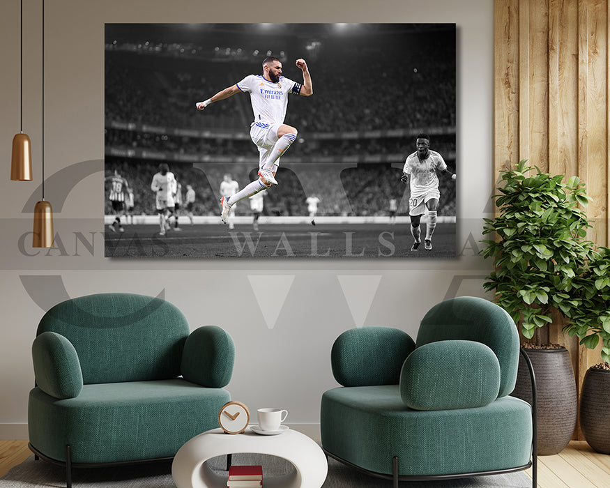 Karim Benzema Black & White Canvas Art Soccer Canvas Wall Art