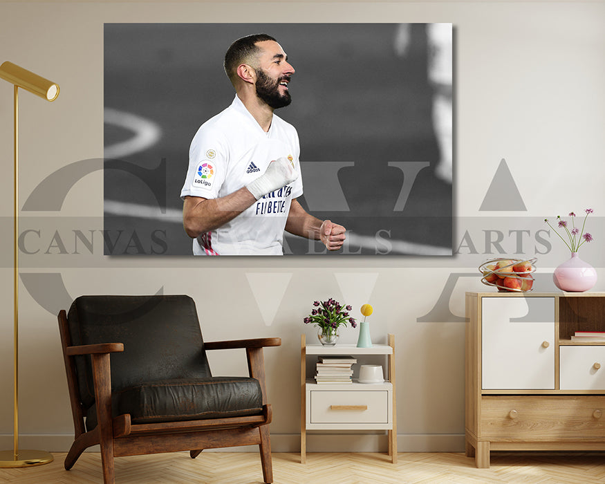 Karim Benzema Black & White Canvas Art Soccer Canvas Wall Art
