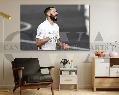 Karim Benzema Black & White Canvas Art Soccer Canvas Wall Art