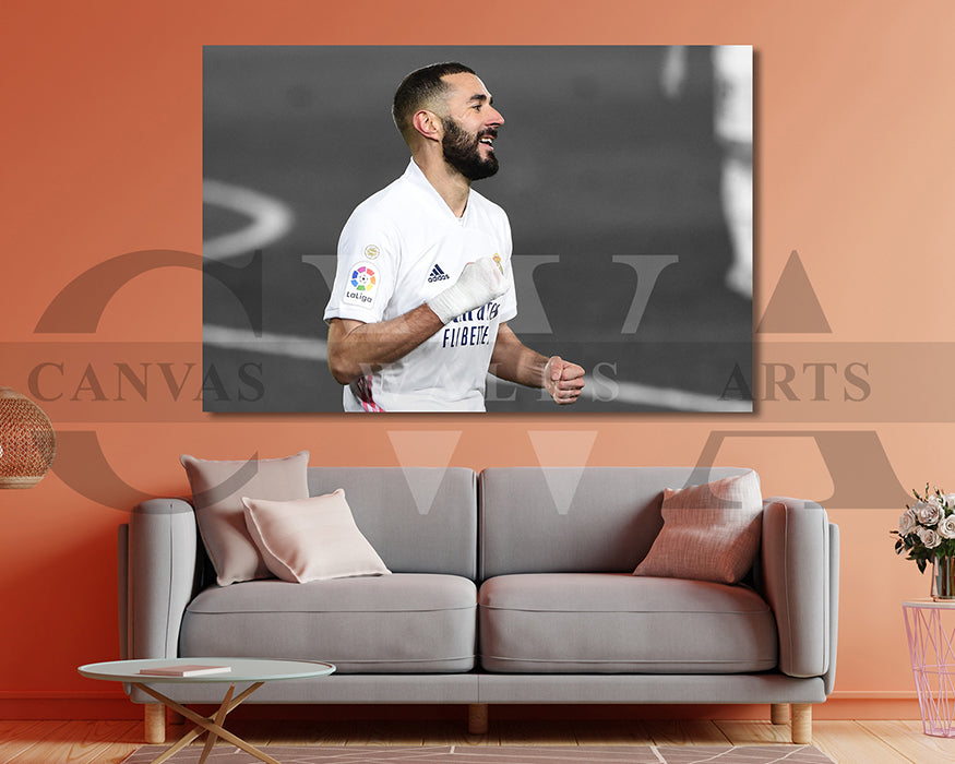 Karim Benzema Black & White Canvas Art Soccer Canvas Wall Art