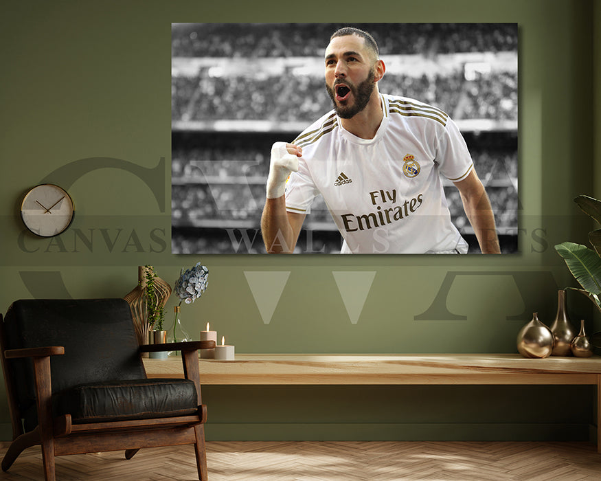 Karim Benzema Black & White Canvas Art Soccer Canvas Wall Art