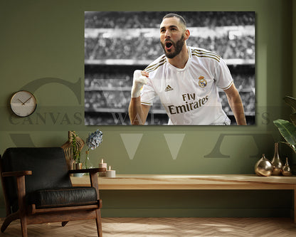 Karim Benzema Black & White Canvas Art Soccer Canvas Wall Art