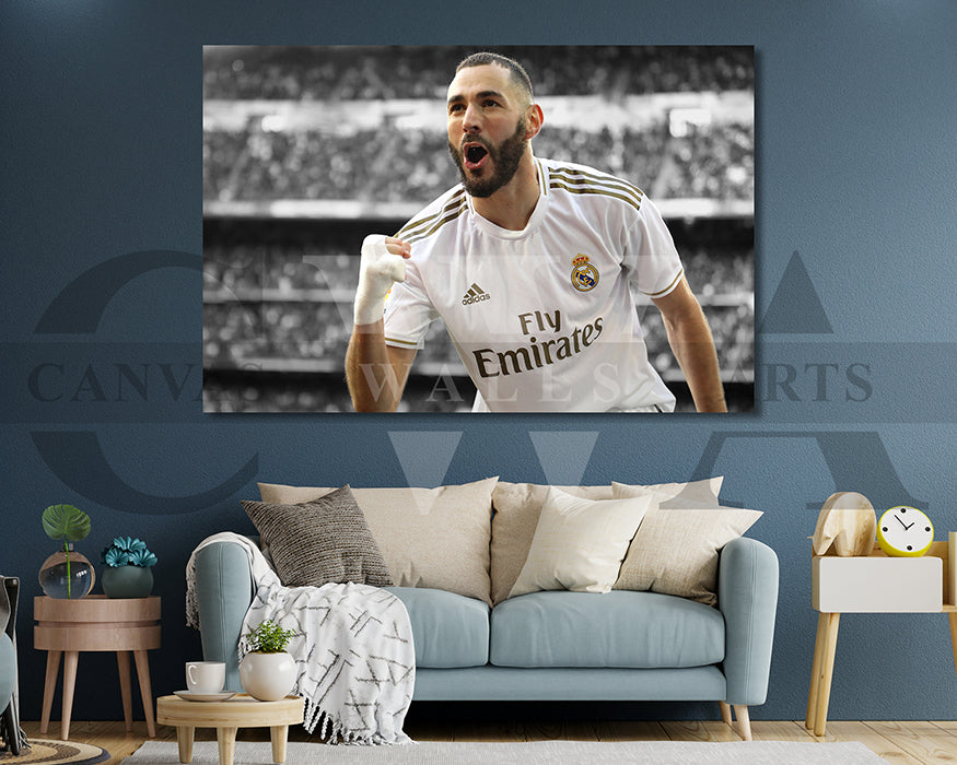 Karim Benzema Black & White Canvas Art Soccer Canvas Wall Art