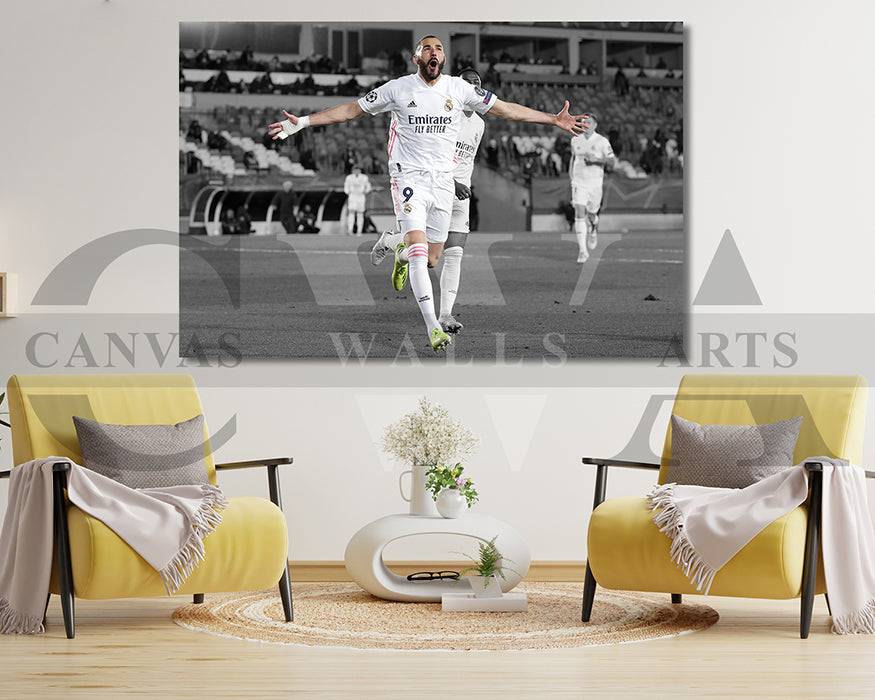 Karim Benzema Black & White Canvas Art Soccer Canvas Wall Art