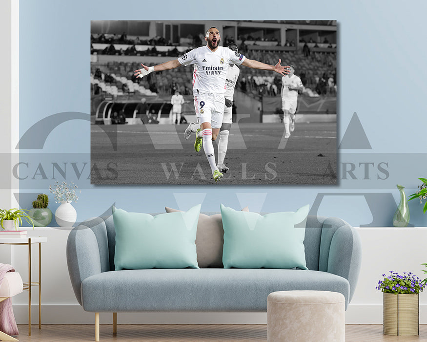 Karim Benzema Black & White Canvas Art Soccer Canvas Wall Art