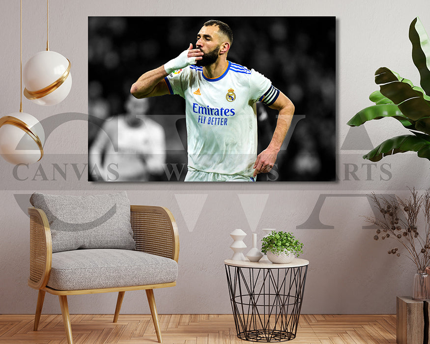 Karim Benzema Black & White Canvas Art Soccer Canvas Wall Art