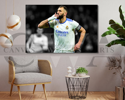 Karim Benzema Black & White Canvas Art Soccer Canvas Wall Art