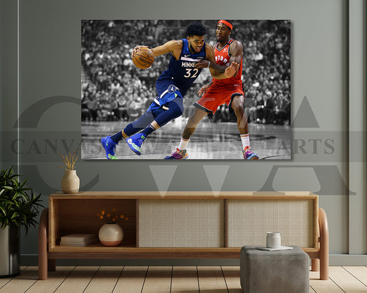 Karl-Anthony Towns Black & White Canvas Art Basketball Canvas Wall Art