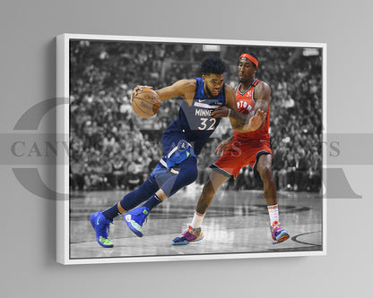 Karl-Anthony Towns Black & White Canvas Art Basketball Canvas Wall Art