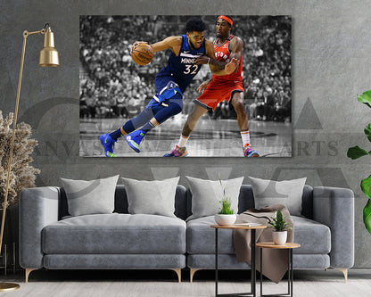 Karl-Anthony Towns Black & White Canvas Art Basketball Canvas Wall Art
