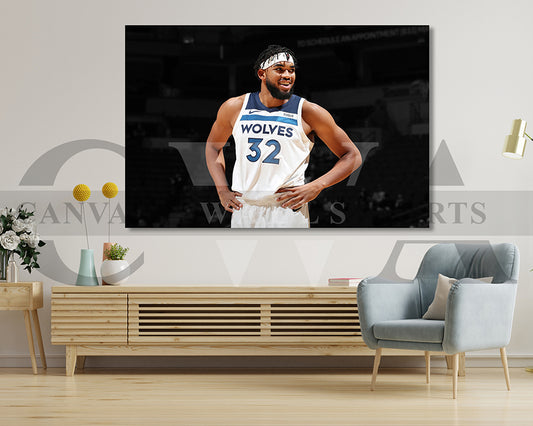 Karl-Anthony Towns Black & White Canvas Art Basketball Canvas Wall Art