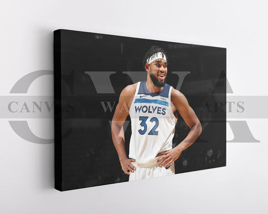 Karl-Anthony Towns Black & White Canvas Art Basketball Canvas Wall Art