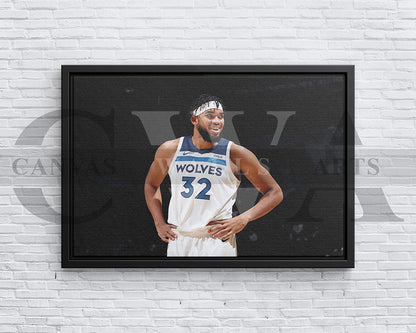 Karl-Anthony Towns Black & White Canvas Art Basketball Canvas Wall Art