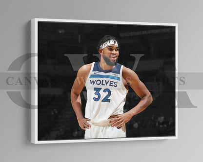 Karl-Anthony Towns Black & White Canvas Art Basketball Canvas Wall Art