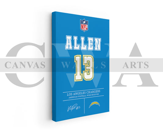 Keenan Allen Jersey Canvas Wall Art NFL Jersey Poster Print Canvas Frame Ready To Hang