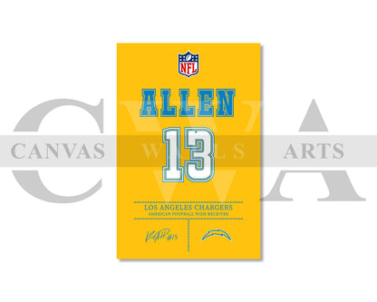 Keenan Allen Jersey Canvas Wall Art NFL Jersey Poster Print Sports Canvas Print