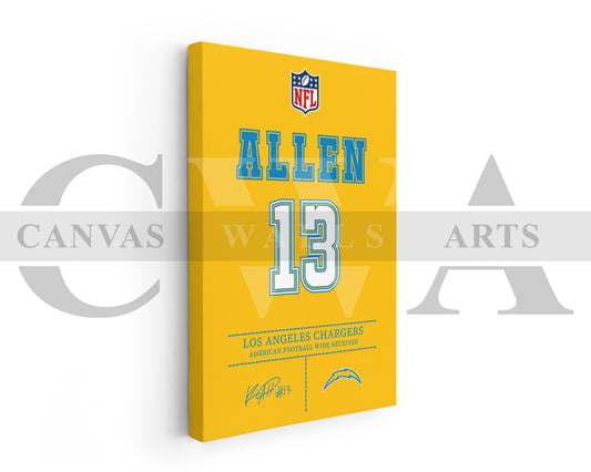 Keenan Allen Jersey Canvas Wall Art NFL Jersey Poster Print Sports Canvas Print