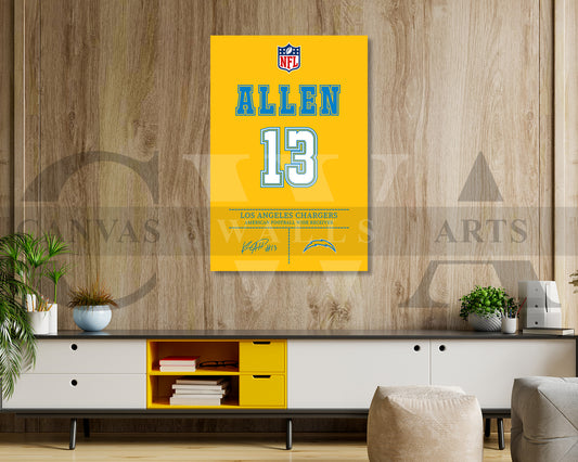 Keenan Allen Jersey Canvas Wall Art NFL Jersey Poster Print Sports Canvas Print