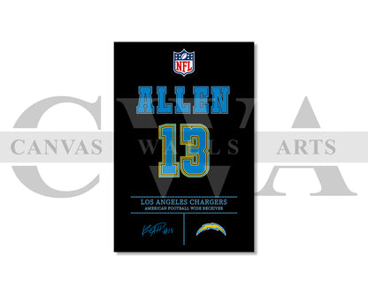 Keenan Allen Jersey Canvas Wall Art NFL Jersey Poster Print American Football Jersey Canvas Print