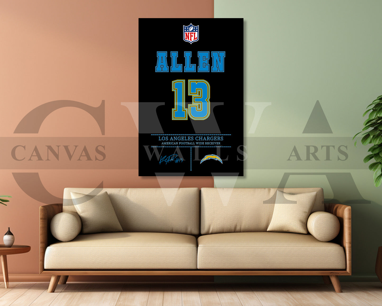 Keenan Allen Jersey Canvas Wall Art NFL Jersey Poster Print American Football Jersey Canvas Print